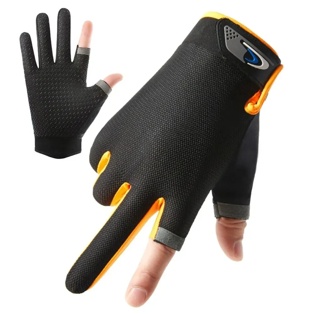 1Pair Men Fishing Gloves Women Two Finger Cut Male Touchscreen Angling Anti-Slip Sun-Proof Breathable Cycling Fitness Gloves