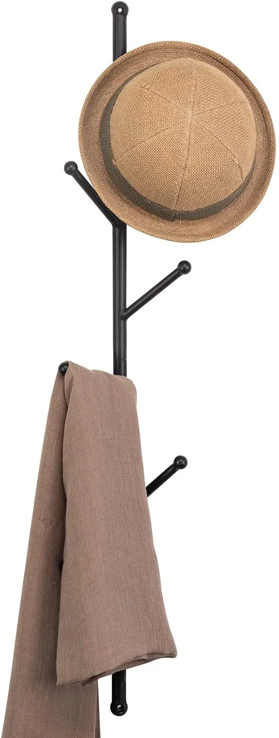 6-Hook Matte Black Metal Wall Mounted Vertical Coat and Hat Tree Rack