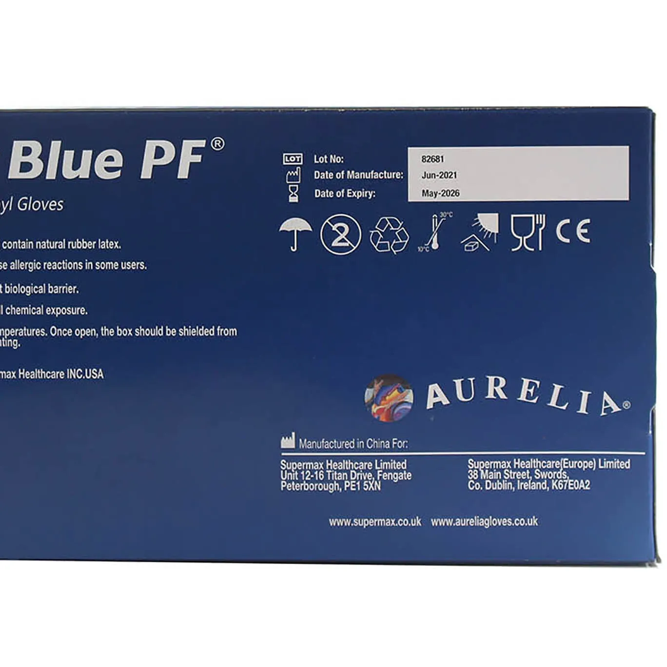 Aurelia Delight Blue PF Vinyl Powder free examination gloves - Medium (Box of 100)