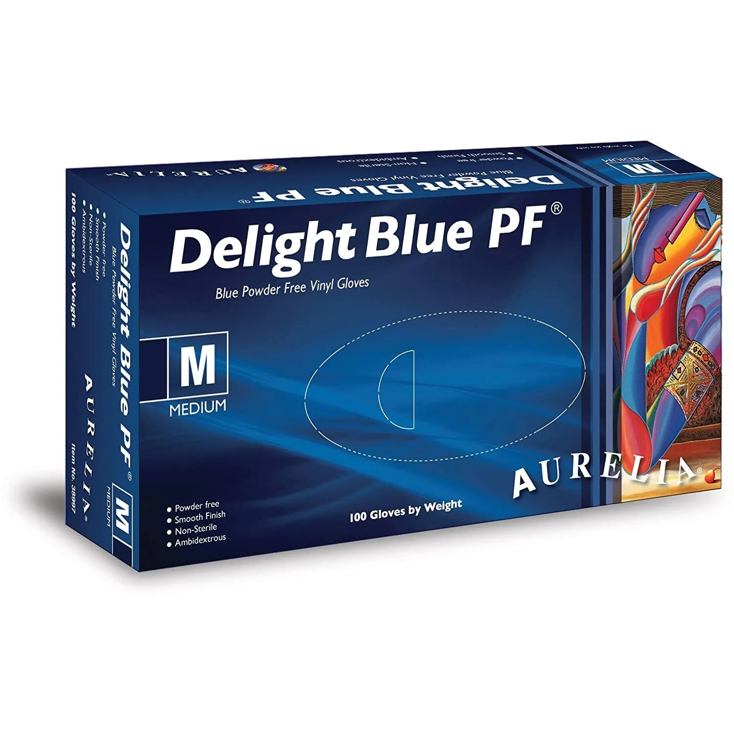 Aurelia Delight Blue PF Vinyl Powder free examination gloves - Medium (Box of 100)