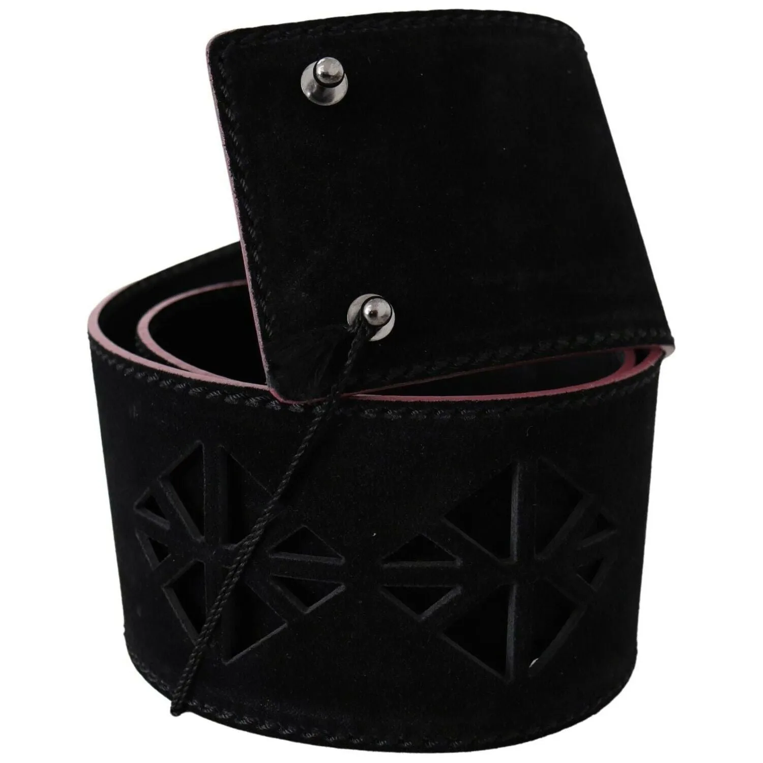 Costume National Elegant Wide Leather Fashion Belt with Metal Accents