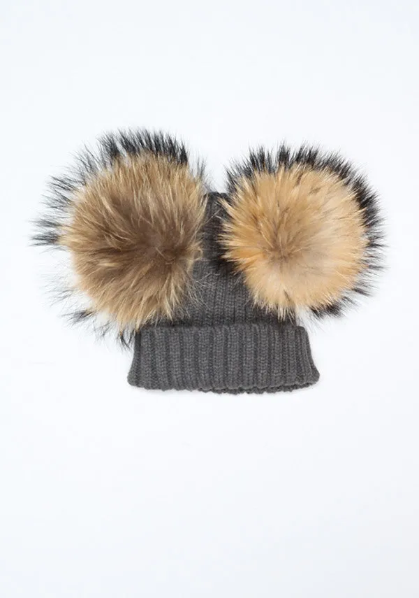 Dark Grey Double PomPom Hat