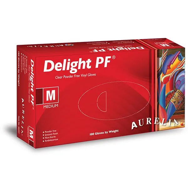 Delight Medium Powder Free Vinyl Gloves - Clear - Box Of 100