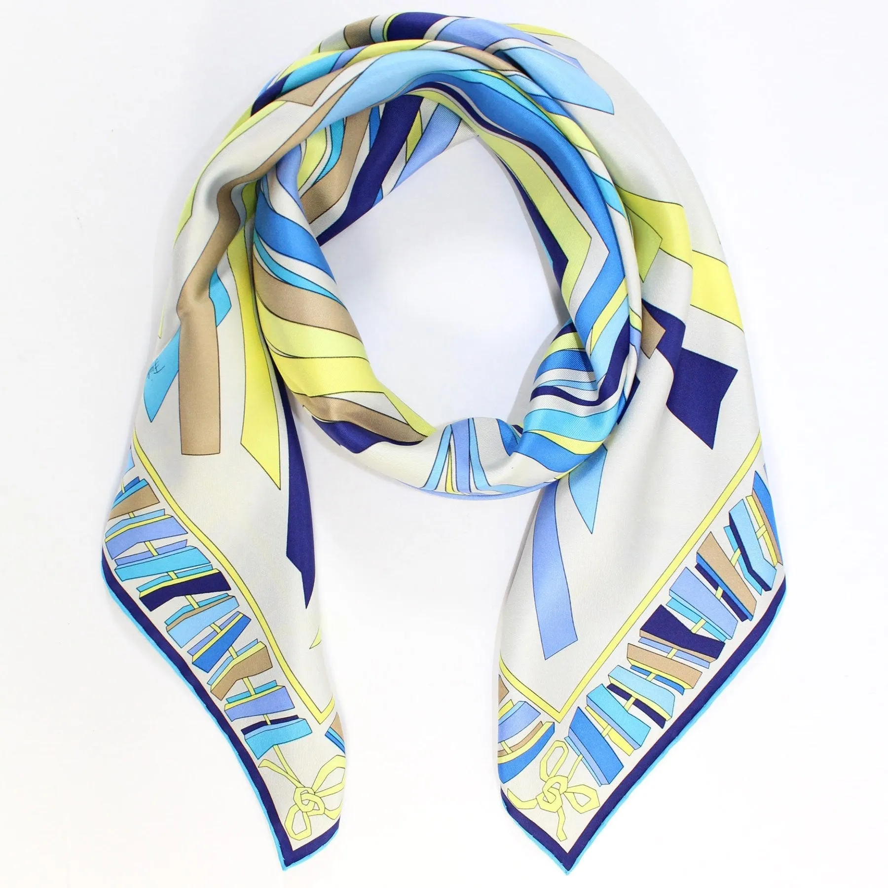 Emilio Pucci Scarf Gray Blue Taupe Aqua - Large Twill Silk Square Scarf SALE