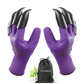 Garden Genie Gloves, Waterproof Garden Gloves with Claw For Digging Planting, Best Gardening Gifts for Women and Men. (Purple)