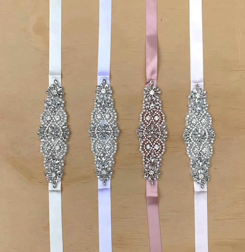 Girls Diamante Sash Belt - White