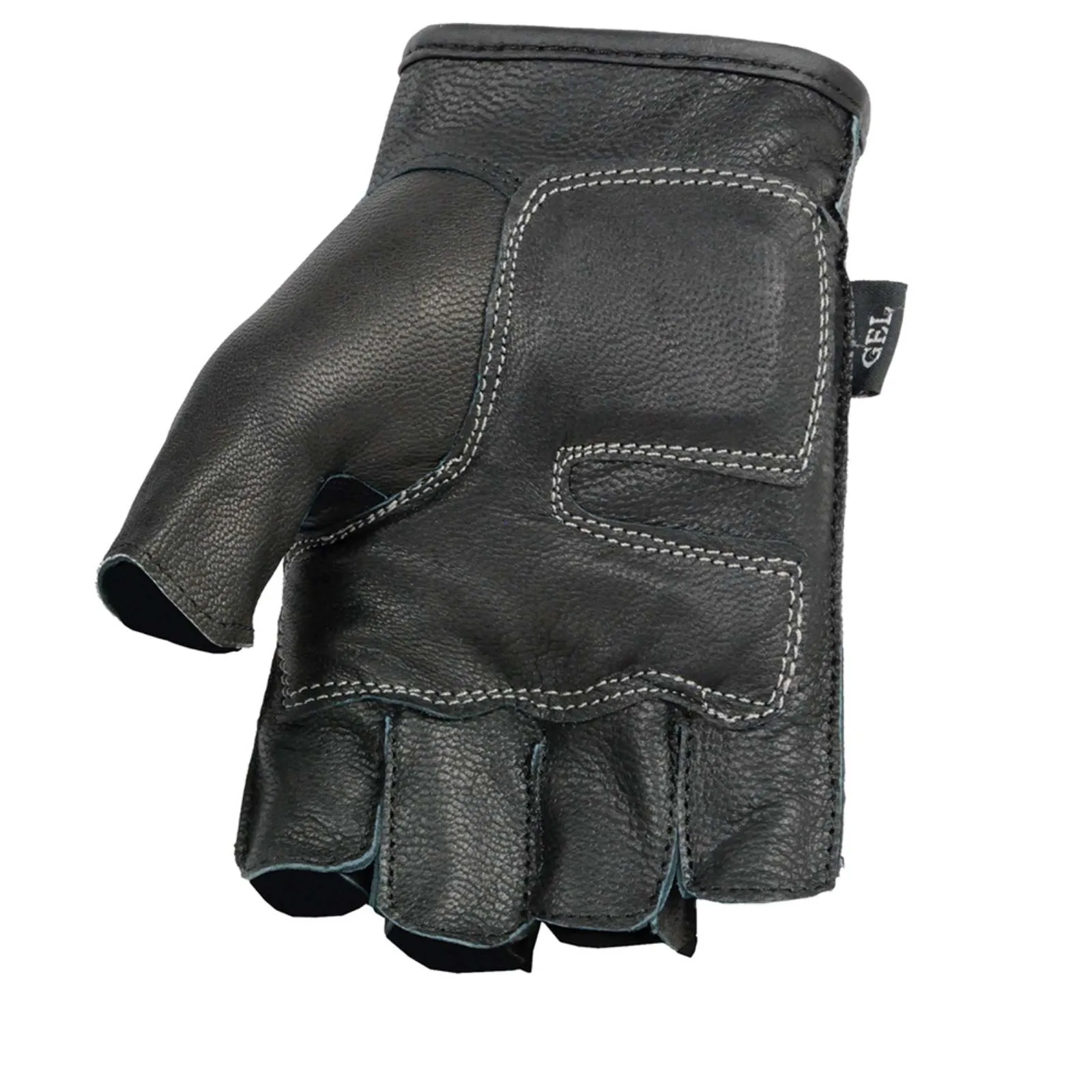 Grey Flame SH198 Men's Black Leather Gel Padded Palm Fingerless Motorcycle Hand Gloves W/ ‘Grey Flame Embroidered’