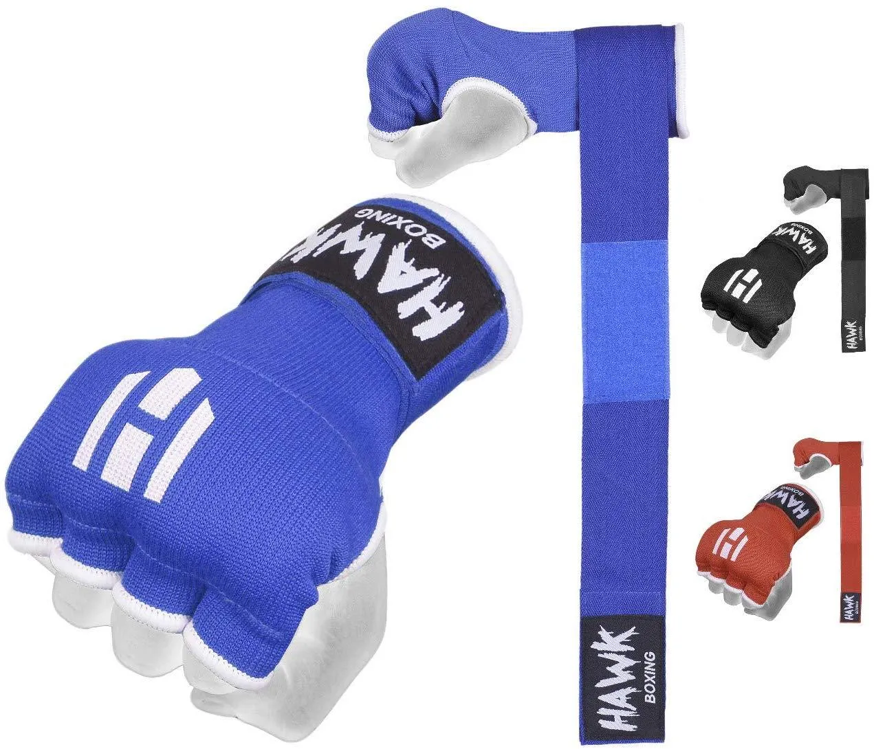 Hawk Padded Inner Gloves Training Gel Elastic Hand Wraps for Boxing Gloves Quick Wraps Men & Women Kickboxing Muay Thai MMA Bandages Fist Knuckle Wrist Wrap Protector Handwraps (Pair)