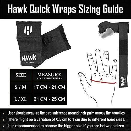 Hawk Padded Inner Gloves Training Gel Elastic Hand Wraps for Boxing Gloves Quick Wraps Men & Women Kickboxing Muay Thai MMA Bandages Fist Knuckle Wrist Wrap Protector Handwraps (Pair)