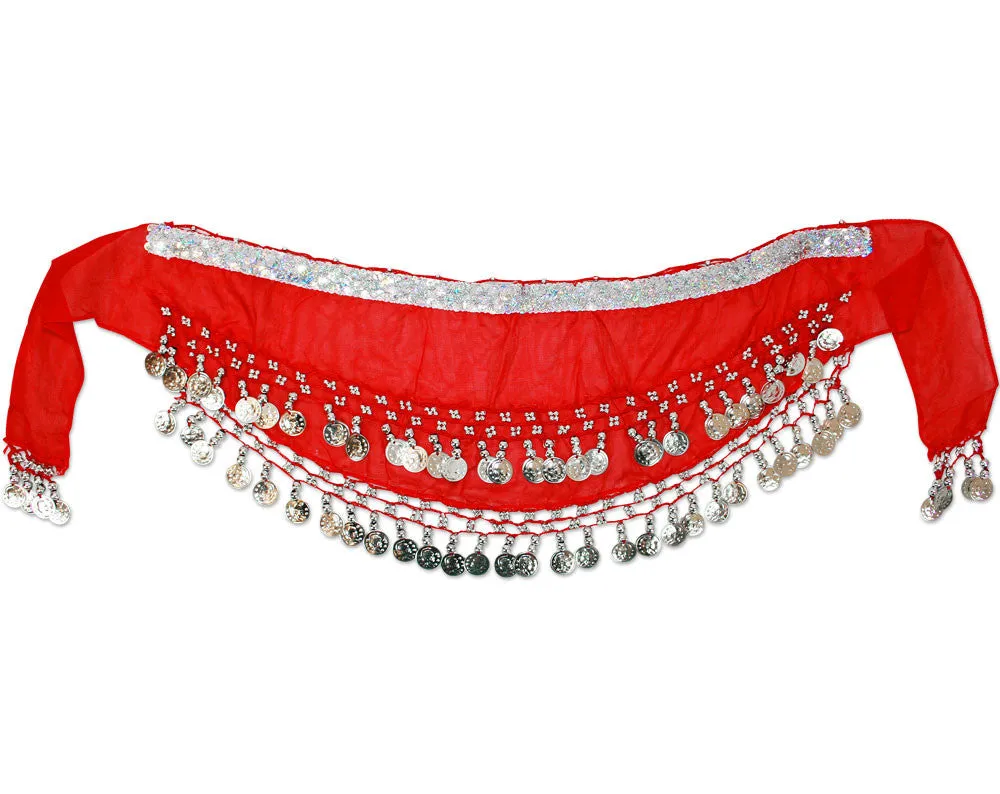 Kid Size Sequins Belly Dance Hip Scarf Wrap Belt Tribal Sash Skirt w/ Coins