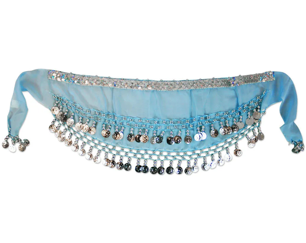 Kid Size Sequins Belly Dance Hip Scarf Wrap Belt Tribal Sash Skirt w/ Coins