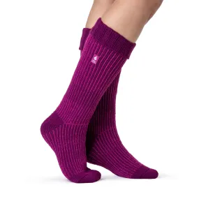 Ladies Original Begonia Long Boot Socks With Turnover Top - Fuchsia