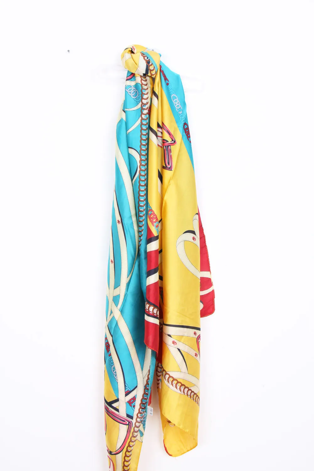 Large Silky Belt And Chain Print Scarf