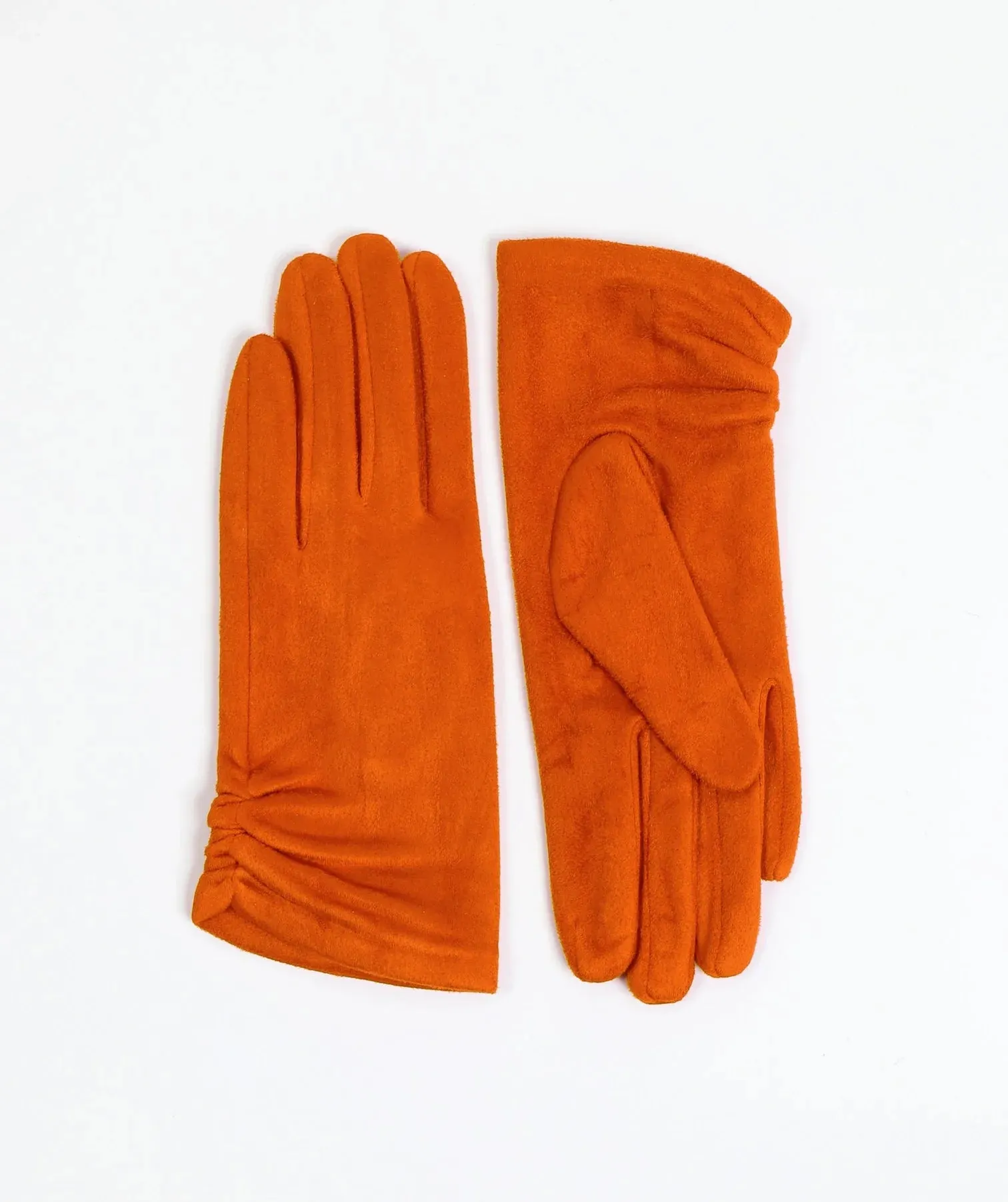 Laura Faux Suede Ruched Gloves Orange