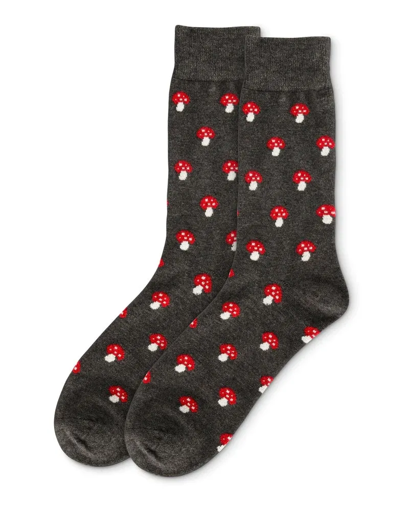 Magic Mushroom (Charcoal) Men's Cashmere Blend Crew Socks