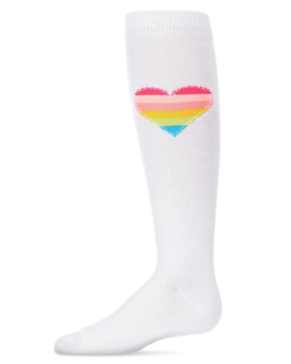 MeMoi Neon Stiched Heart Knee High Socks White