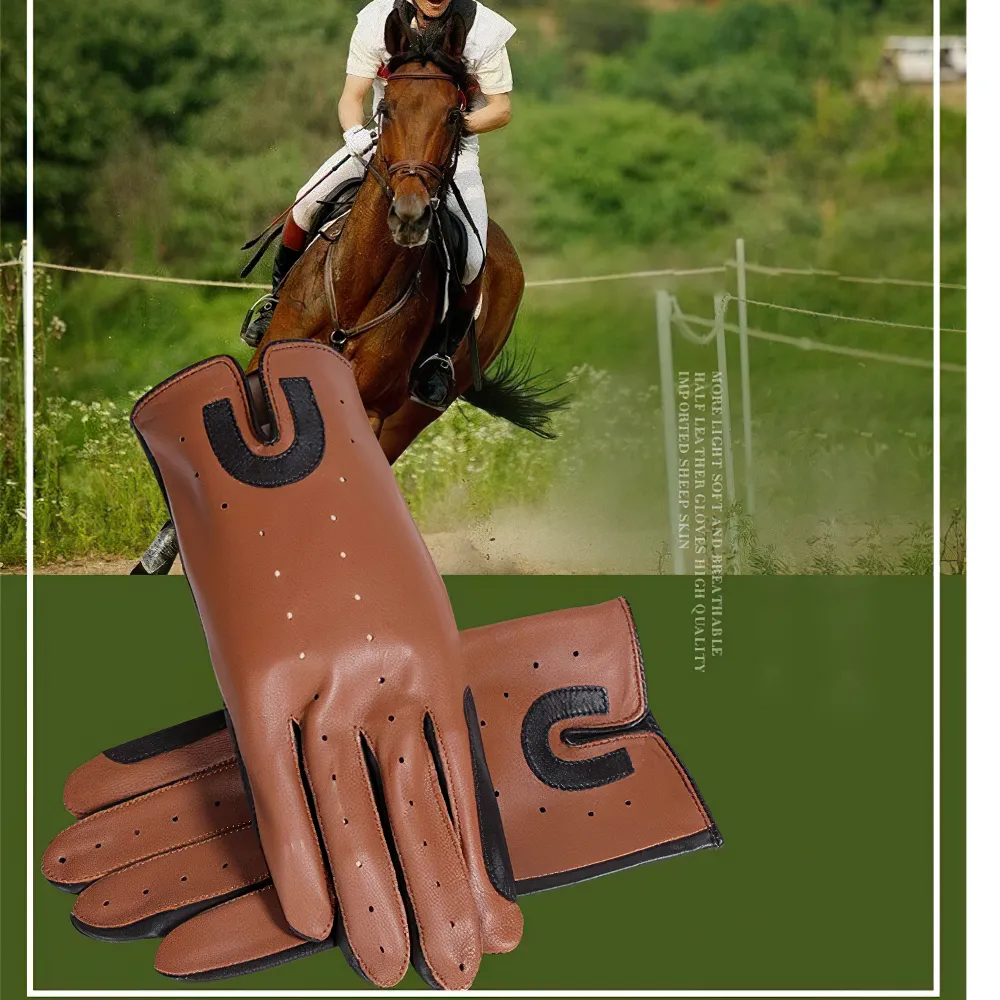 Men's Sheepskin Gloves for Horse Riding / Male Breathable Gloves