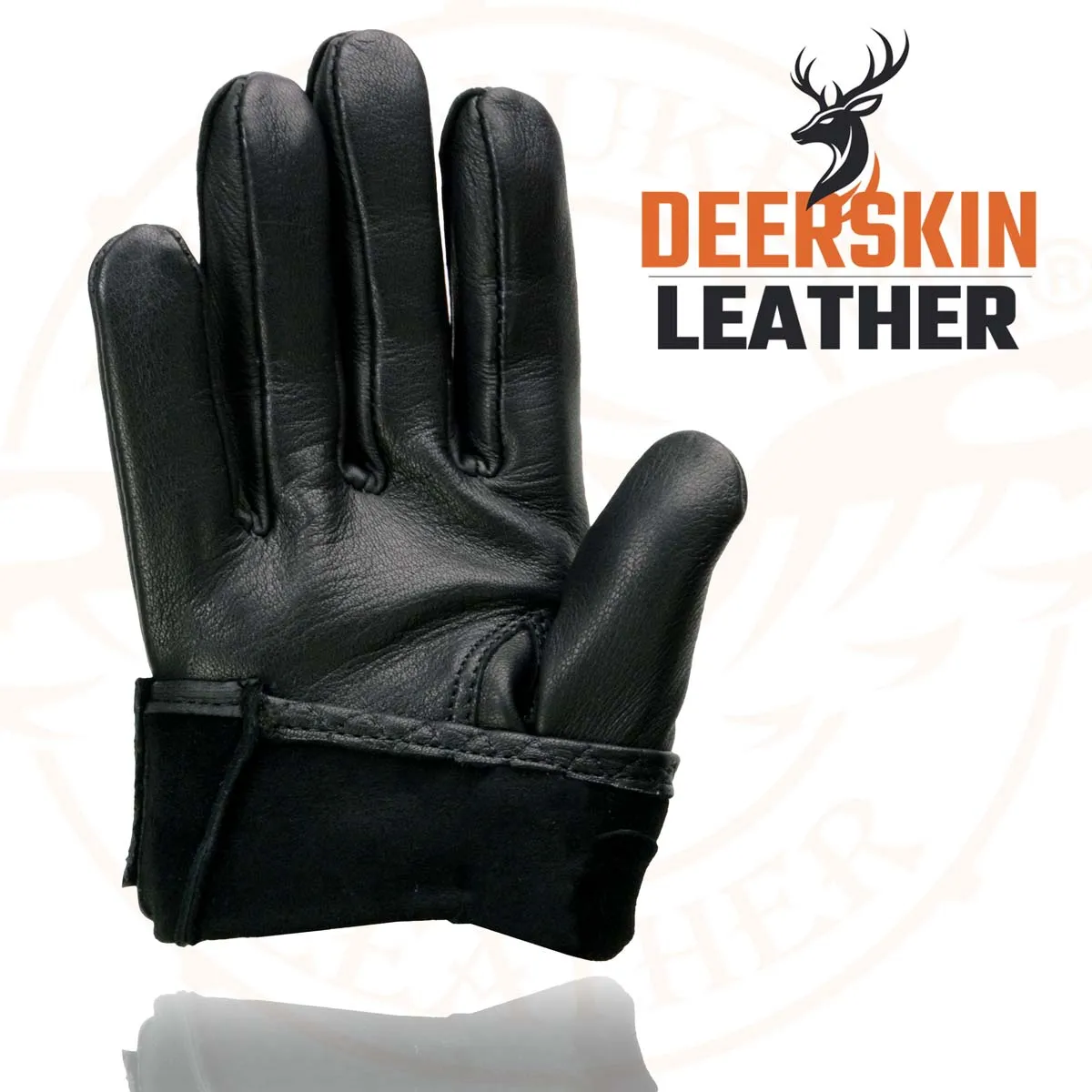 Milwaukee Leather SH869 Men's Black Perforated Deerskin Full Finger Motorcycle Hand Gloves W/ Breathable ‘Open Knuckle’