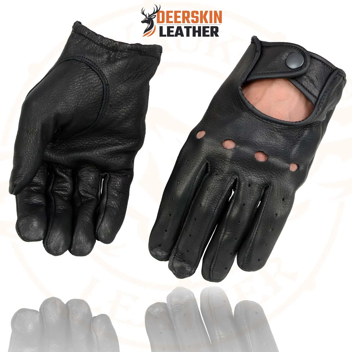 Milwaukee Leather SH869 Men's Black Perforated Deerskin Full Finger Motorcycle Hand Gloves W/ Breathable ‘Open Knuckle’