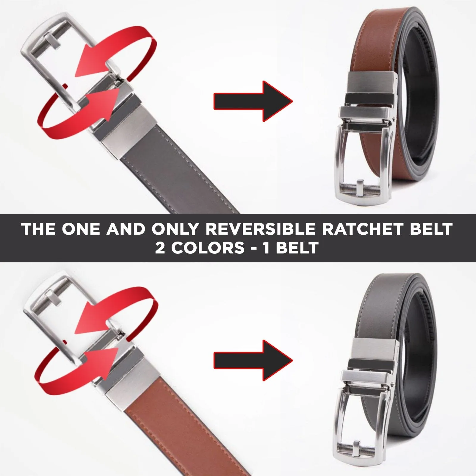 Patented Reversible Ratchet Belt 2 Colors (1 Belt)