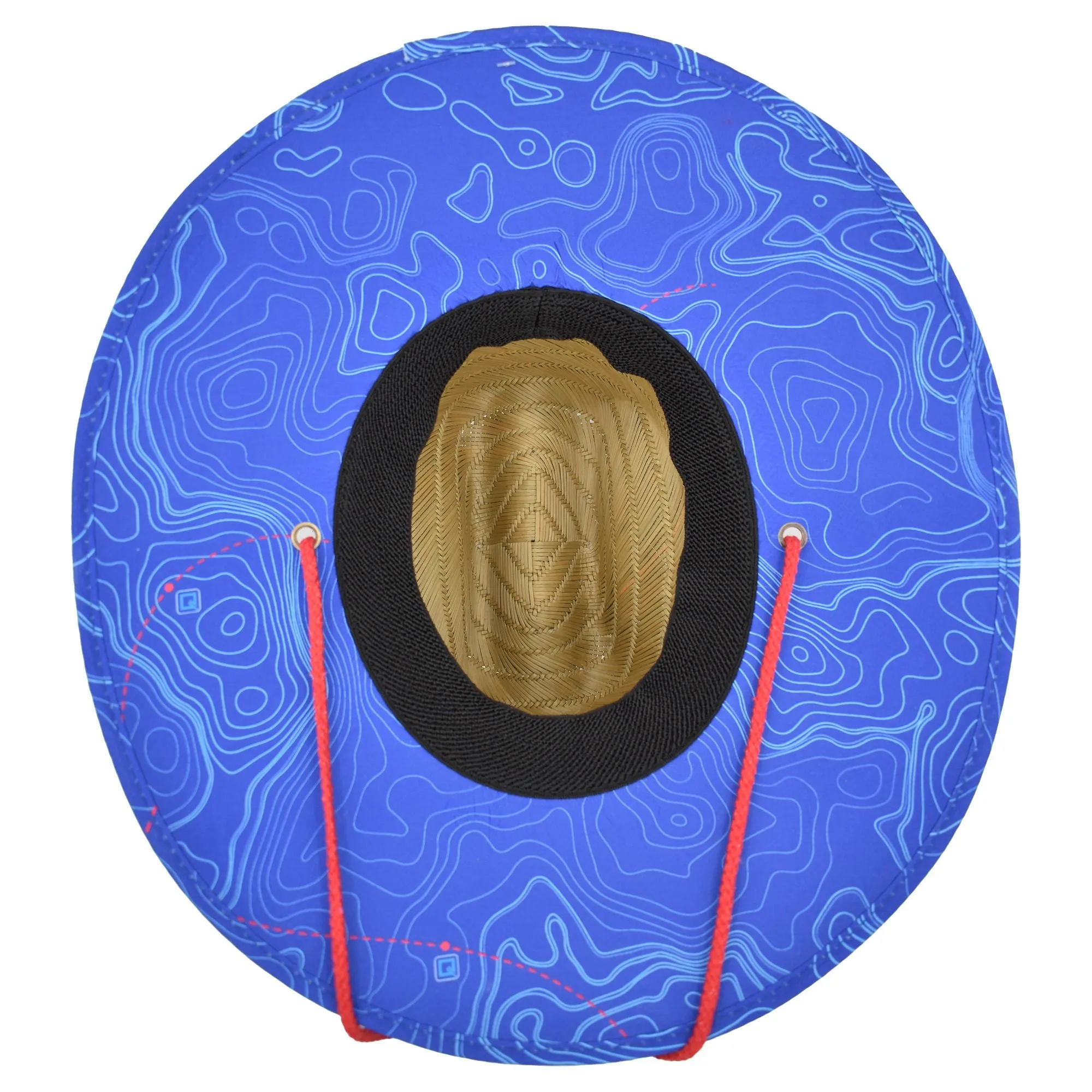 Qwave Mens Straw Hat - Cool Fishing Print Designs, Beach Gear Sun Hats for Men Protects from Summer Sun - Lifeguard Hat - Topography Print