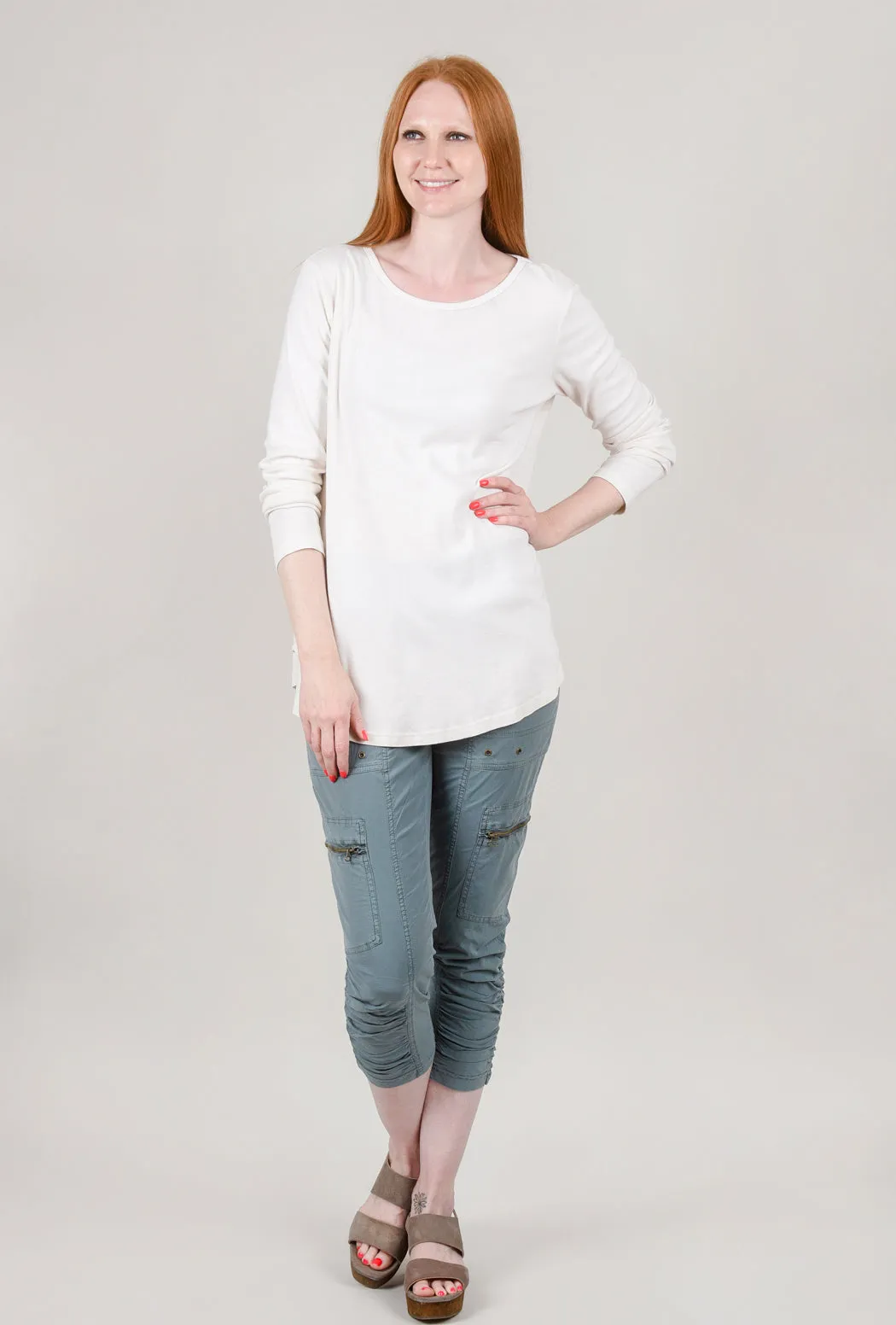 Relaxed L/S Round Neck Tee, Milk