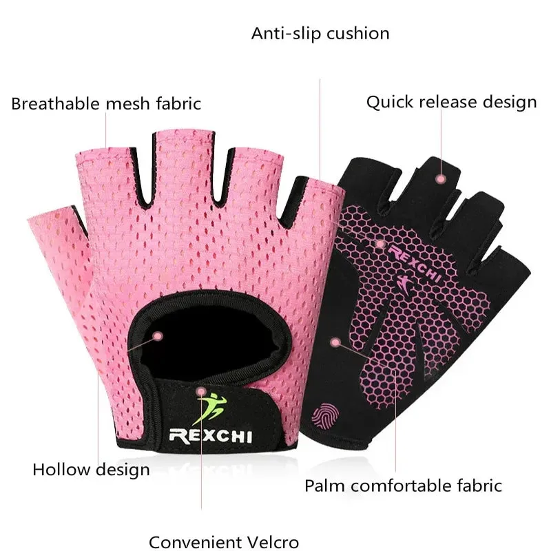 Summer Women Men Silicone Non-Slip Sweat-Proof Breathable Fitness Sports Outdoor Bike Half-Finger Gloves Gym Power Bicycle Glove