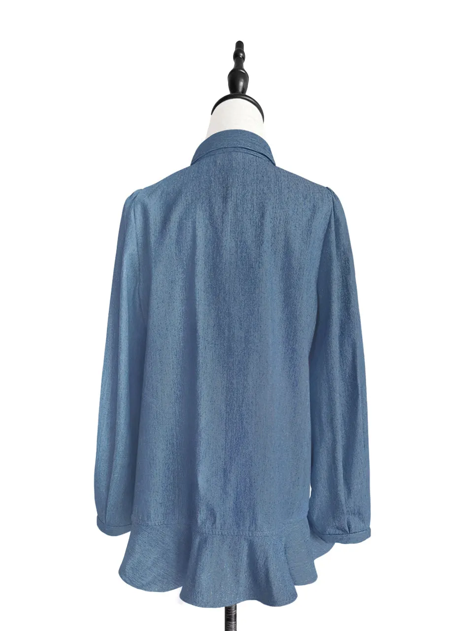 Surprise Sale! Chambray Blue Asymmetrical Ruffle Relaxed Overshirt