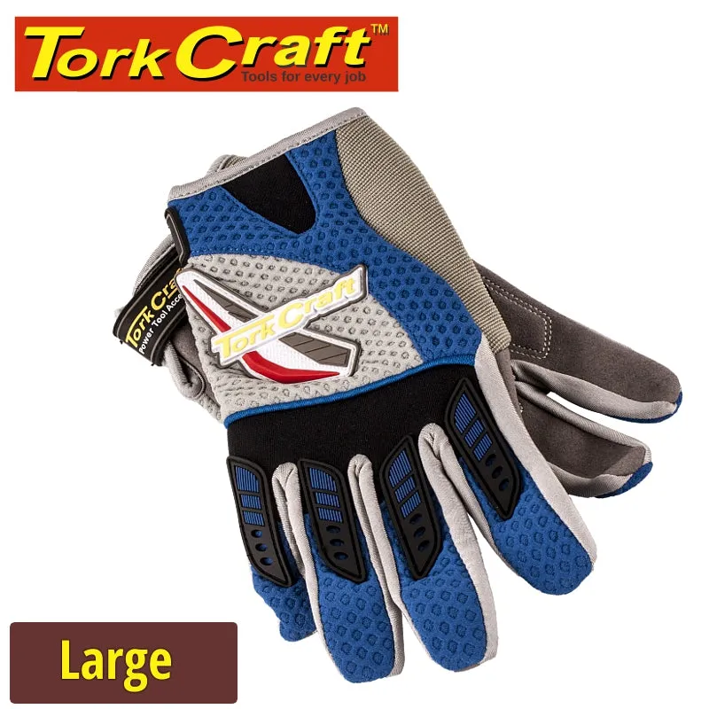 TORK CRAFT MECHANICS GLOVE LARGE SYNTHETIC LEATHER PALM AIR MESH BACK BLUE GL32