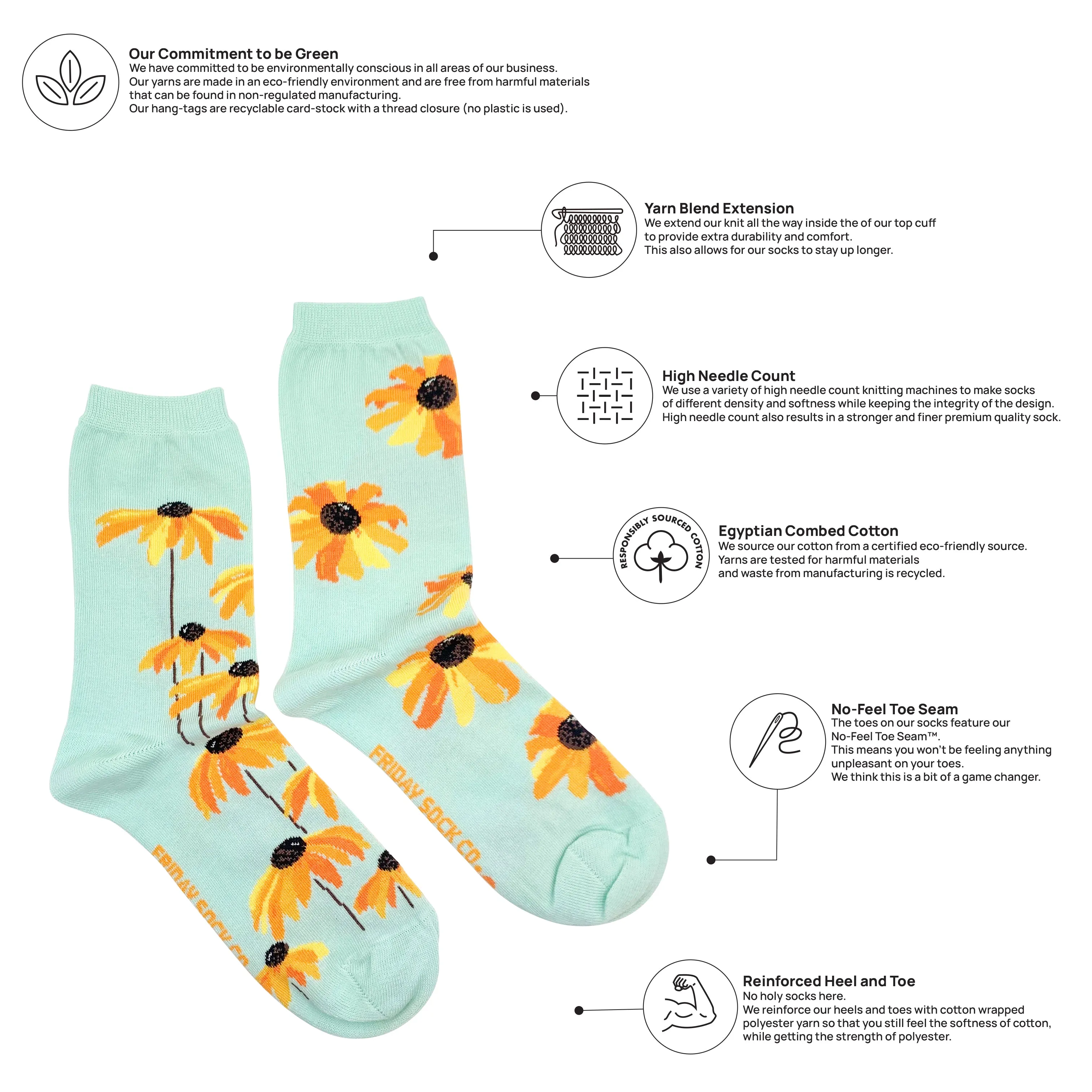 Women's Black Eyed Susan Floral Socks